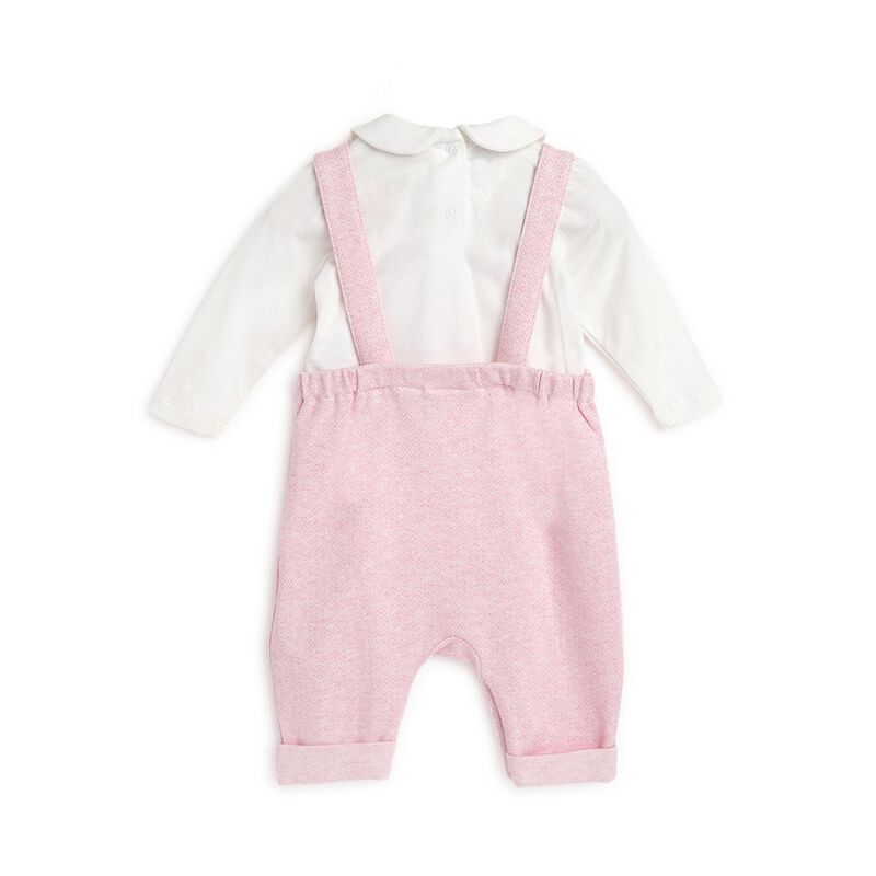 Girls Medium Pink Solid Bodysuit with Long Dungaree image number null